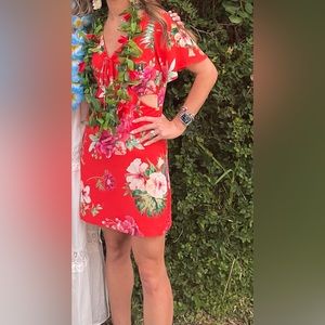 Skies Are Blue Red/Orange Floral Dress